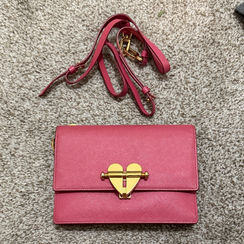 Pink Prada heart buckle crossbody